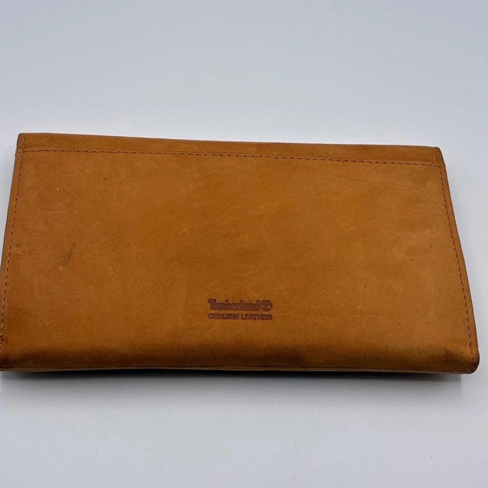 Timberland Wallet Brown Genuine Leather Tri-Fold Snap Closure Logo Accessory